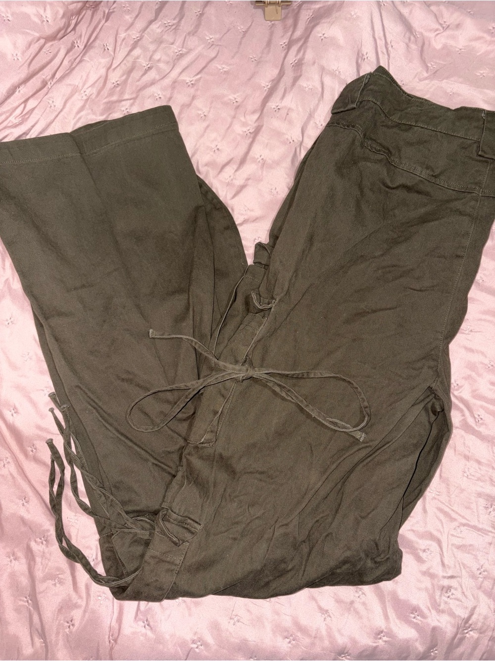 Fashion Nova Olive Green Wide Leg Flare Jeans